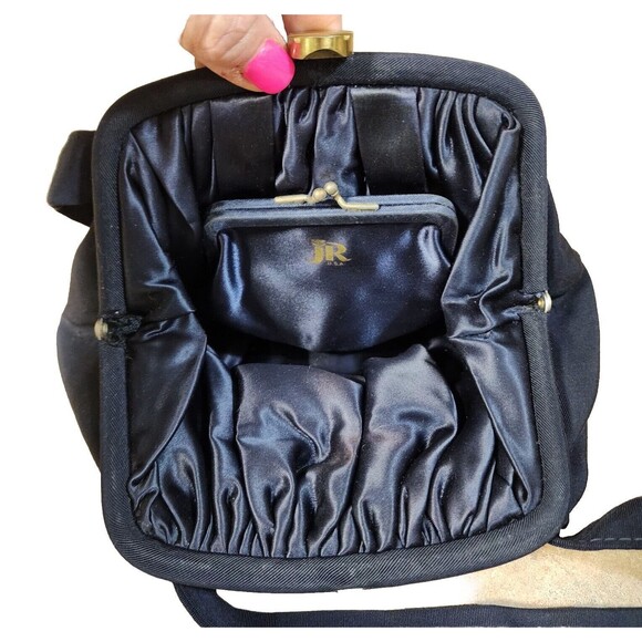 Vintage JR USA Julius Resnick Silk Blend Faille Navy Handbag Matching Coin Purse - Picture 14 of 16